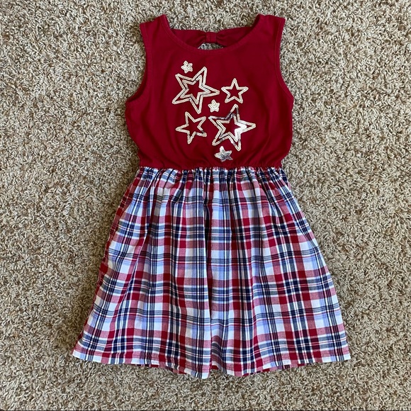 Childrens Place 4th of July Dress Red White Blue American USA Plaid Sequins - Picture 1 of 9